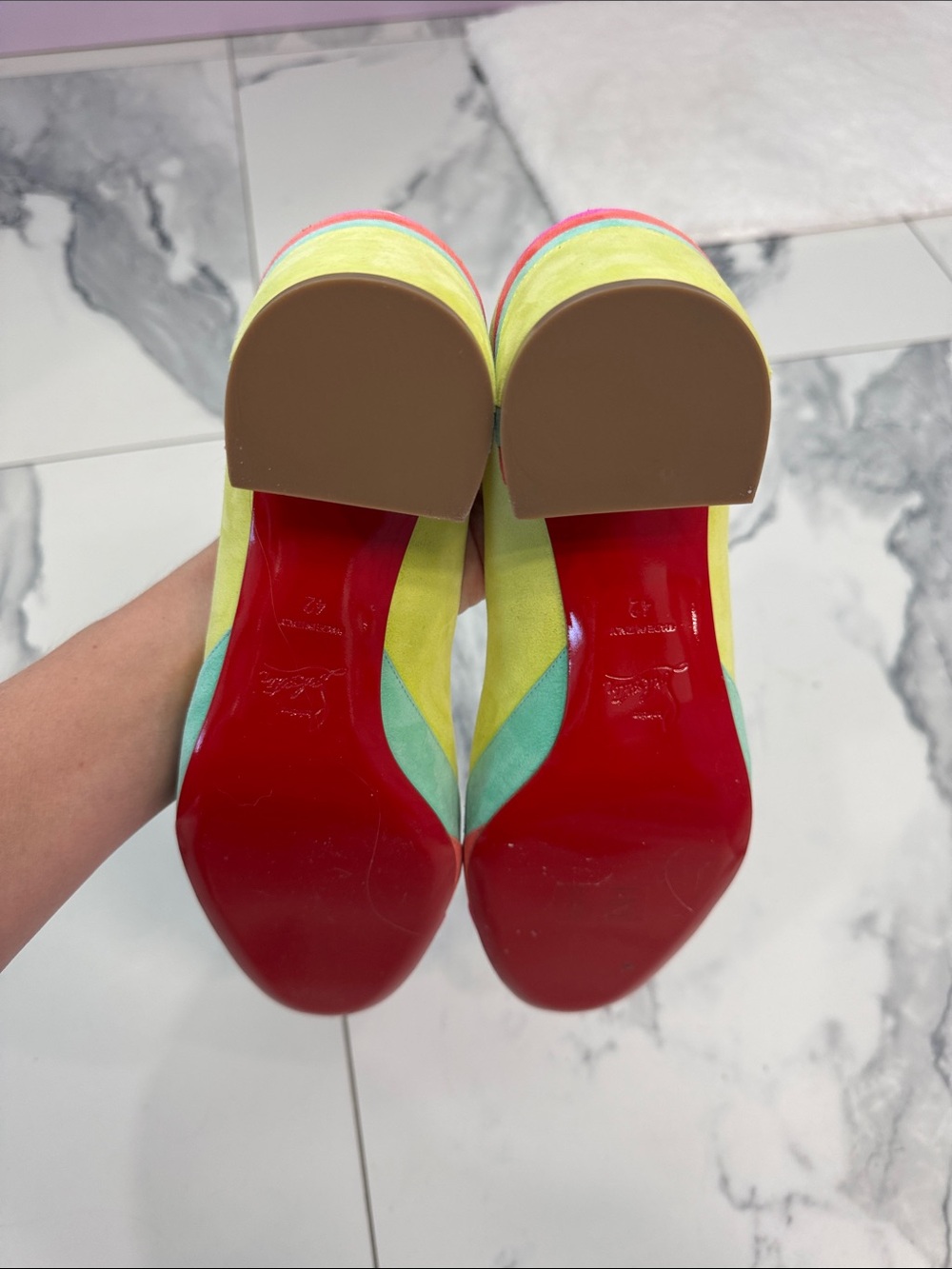 NEVER WORN Christian Louboutin Multicolor Suede Block Heel Pumps - Picture 4 of 5